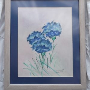 "Trío de claveles azules", 29,5 x 23, 40,5 x 34