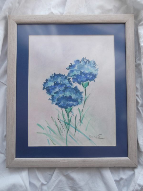 "Trío de claveles azules", 29,5 x 23, 40,5 x 34
