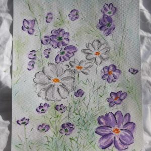 "Cosmos blancos y morados", 26 x 36